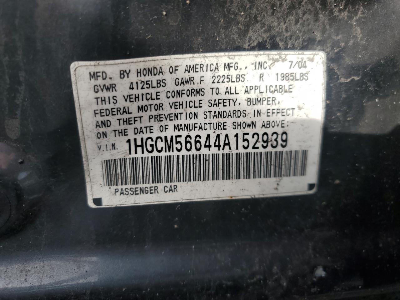 2004 Honda Accord Ex VIN: 1HGCM56644A152939 Lot: 83820785