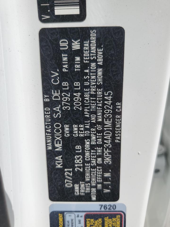 2021 Kia Forte Gt Line VIN: 3KPF34AD1ME392445 Lot: 81253465