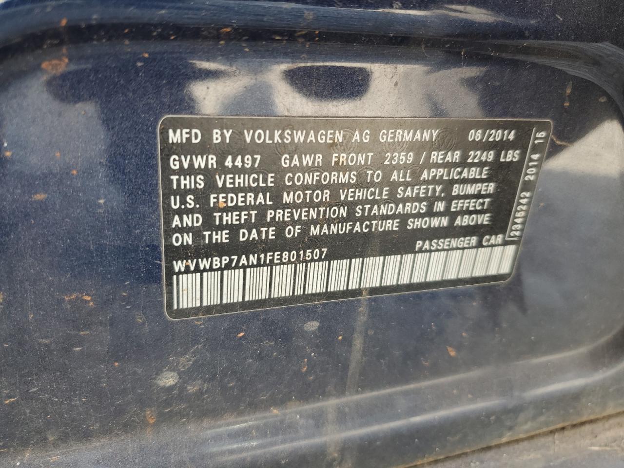 2015 Volkswagen Cc Sport VIN: WVWBP7AN1FE801507 Lot: 71131965