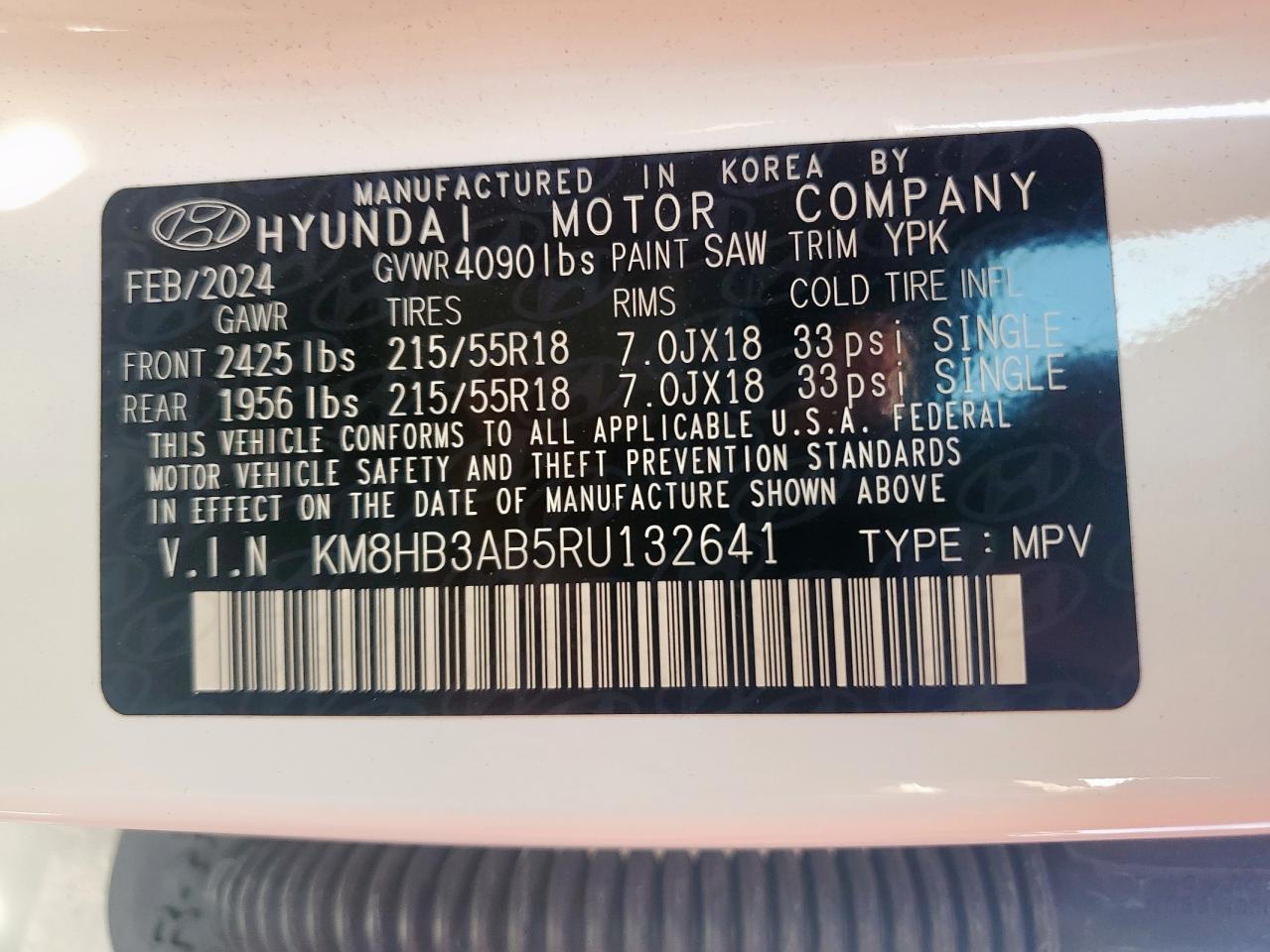 2024 Hyundai Kona Sel VIN: KM8HB3AB5RU132641 Lot: 80376425