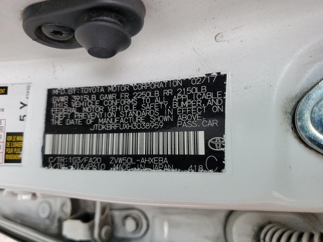 2017 Toyota Prius VIN: JTDKBRFUXH3038959 Lot: 71670975