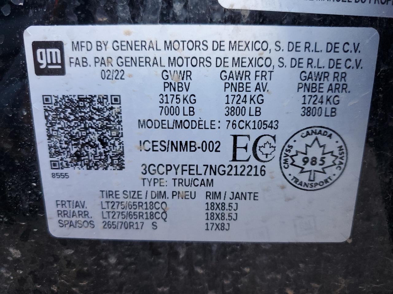 2022 Chevrolet Silverado Ltd K1500 Lt Trail Boss VIN: 3GCPYFEL7NG212216 Lot: 83965575