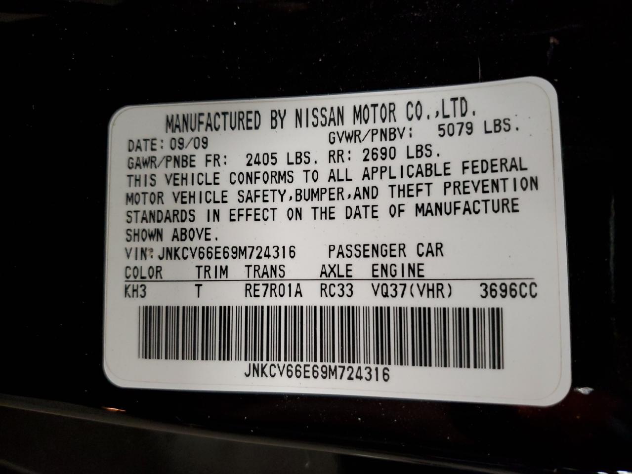 2009 Infiniti G37 Base VIN: JNKCV66E69M724316 Lot: 84406895