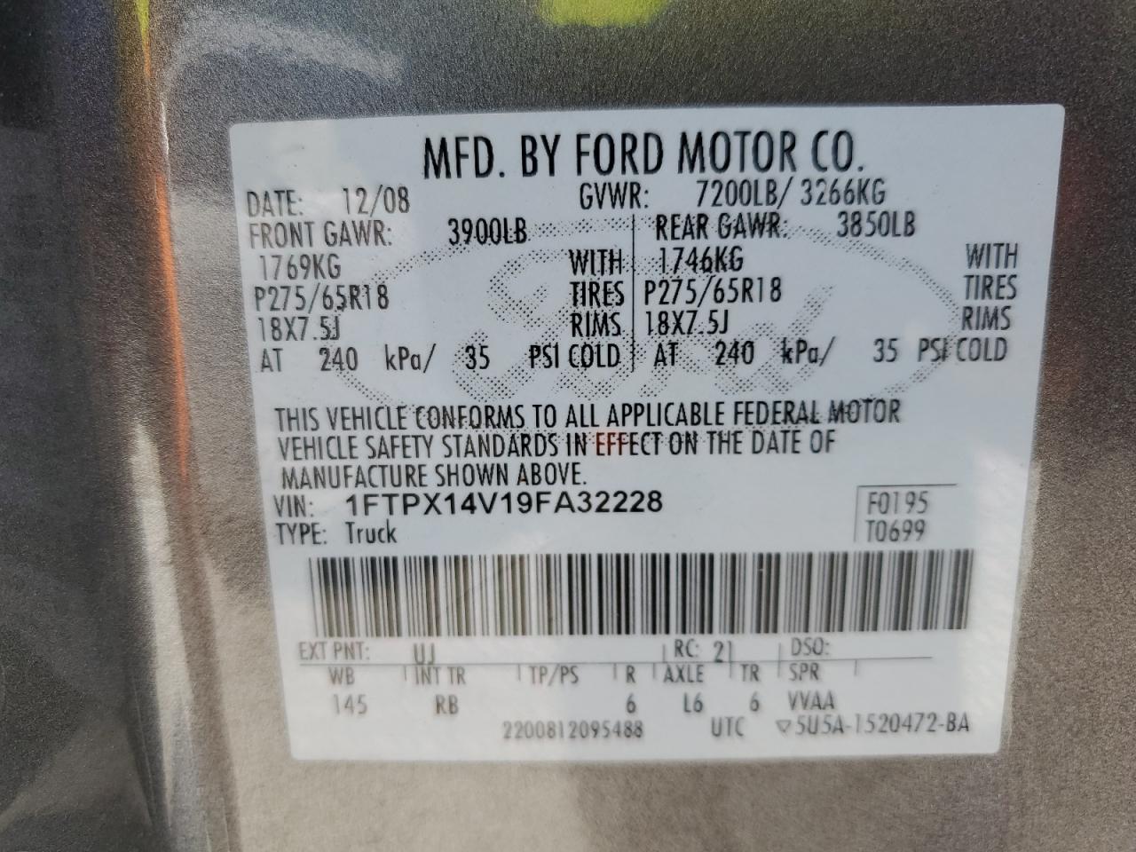 2009 Ford F150 Super Cab VIN: 1FTPX14V19FA32228 Lot: 80185765