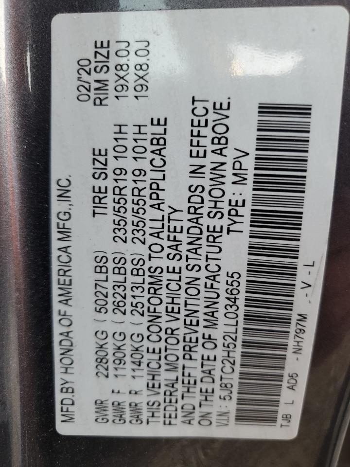 2020 Acura Rdx Technology VIN: 5J8TC2H52LL034655 Lot: 80271605