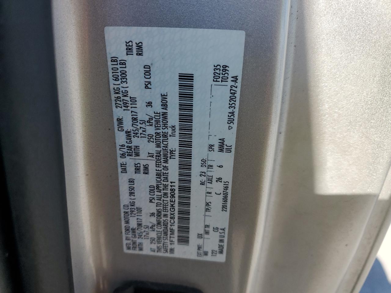 2016 Ford F150 VIN: 1FTMF1C8XGKE90811 Lot: 81867245