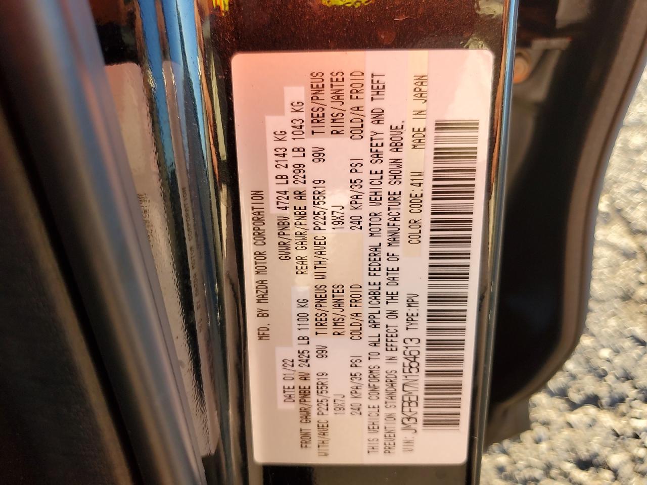 2022 Mazda Cx-5 Premium Plus VIN: JM3KFBEM7N1554613 Lot: 71961535