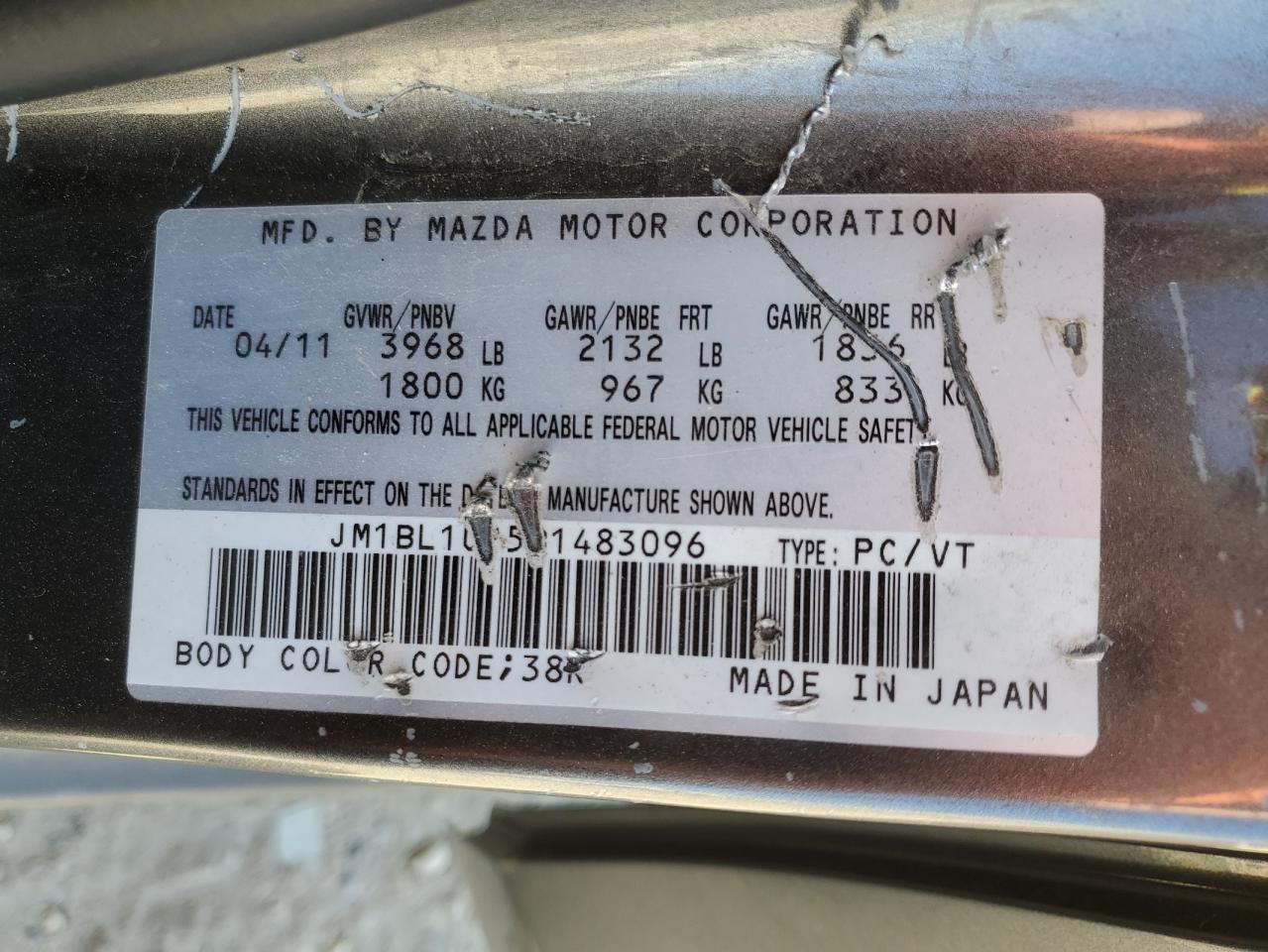 2011 Mazda 3 I VIN: JM1BL1UF5B1483096 Lot: 71448115