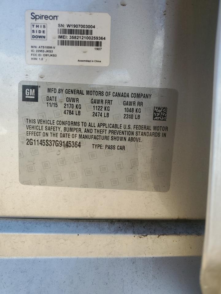 2016 Chevrolet Impala Ltz VIN: 2G1145S37G9145364 Lot: 71317305