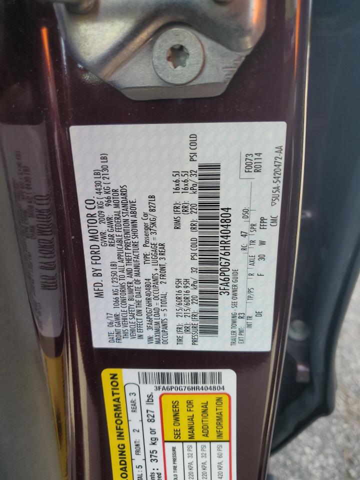 2017 Ford Fusion S VIN: 3FA6P0G76HR404804 Lot: 70714895