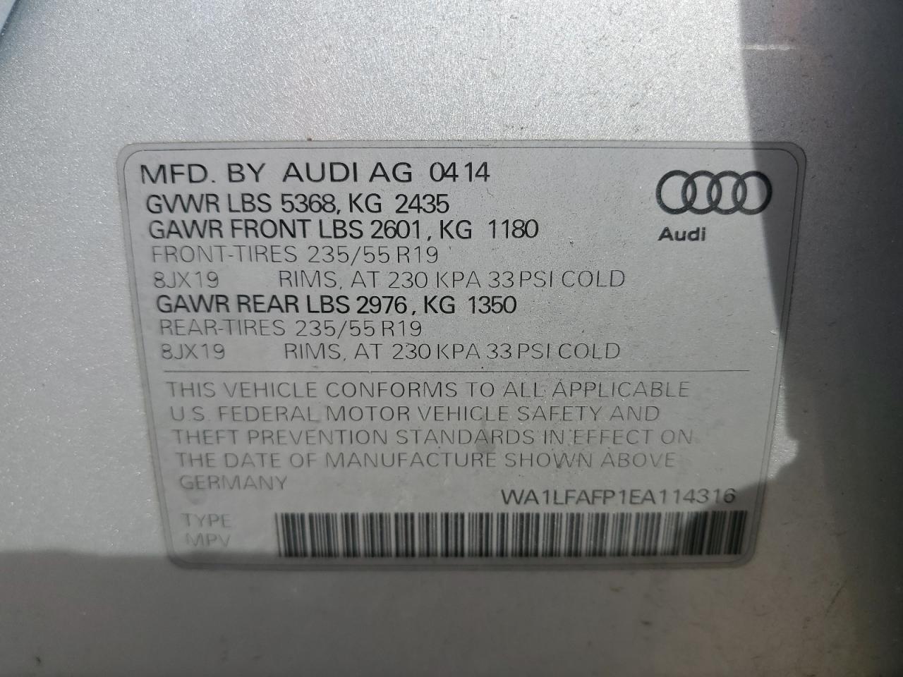 2014 Audi Q5 Premium Plus VIN: WA1LFAFP1EA114316 Lot: 81047105