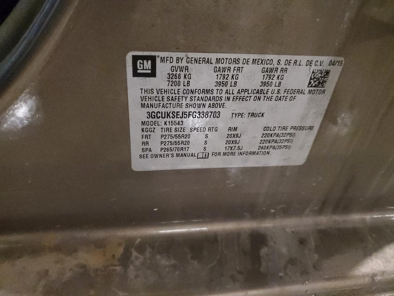 2015 Chevrolet Silverado K1500 Ltz VIN: 3GCUKSEJ5FG338703 Lot: 81143165