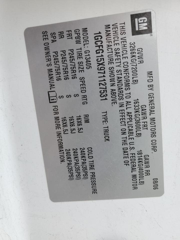 2007 Chevrolet Express G1500 VIN: 1GCFG15X971127531 Lot: 84591225