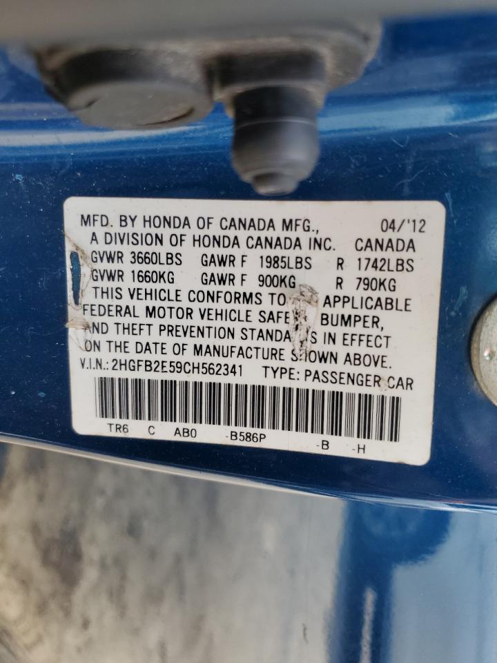 2012 Honda Civic Lx VIN: 2HGFB2E59CH562341 Lot: 71569335