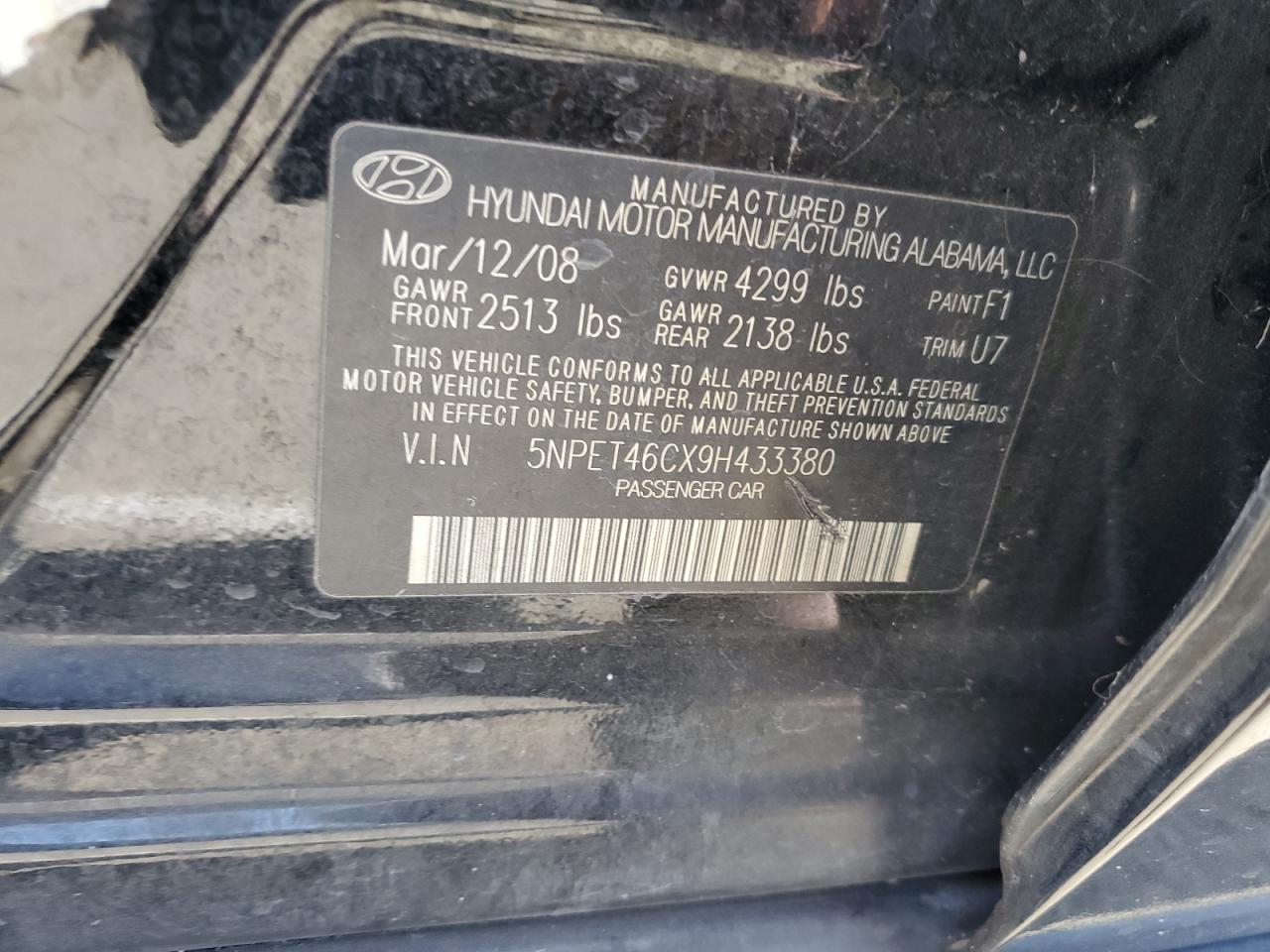 2009 Hyundai Sonata Gls VIN: 5NPET46CX9H433380 Lot: 71288005