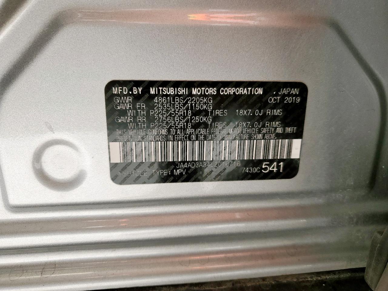 2020 Mitsubishi Outlander Se VIN: JA4AD3A34LZ016716 Lot: 70956755