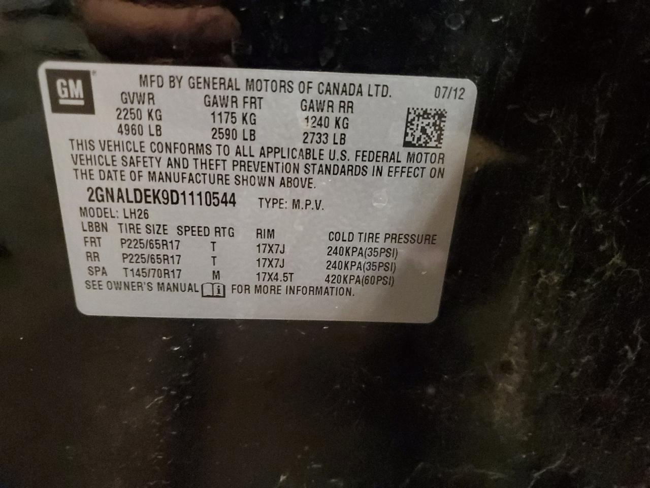 2013 Chevrolet Equinox Lt VIN: 2GNALDEK9D1110544 Lot: 81403215