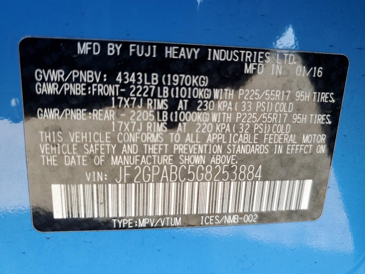 2016 Subaru Crosstrek Premium VIN: JF2GPABC5G8253884 Lot: 84612795