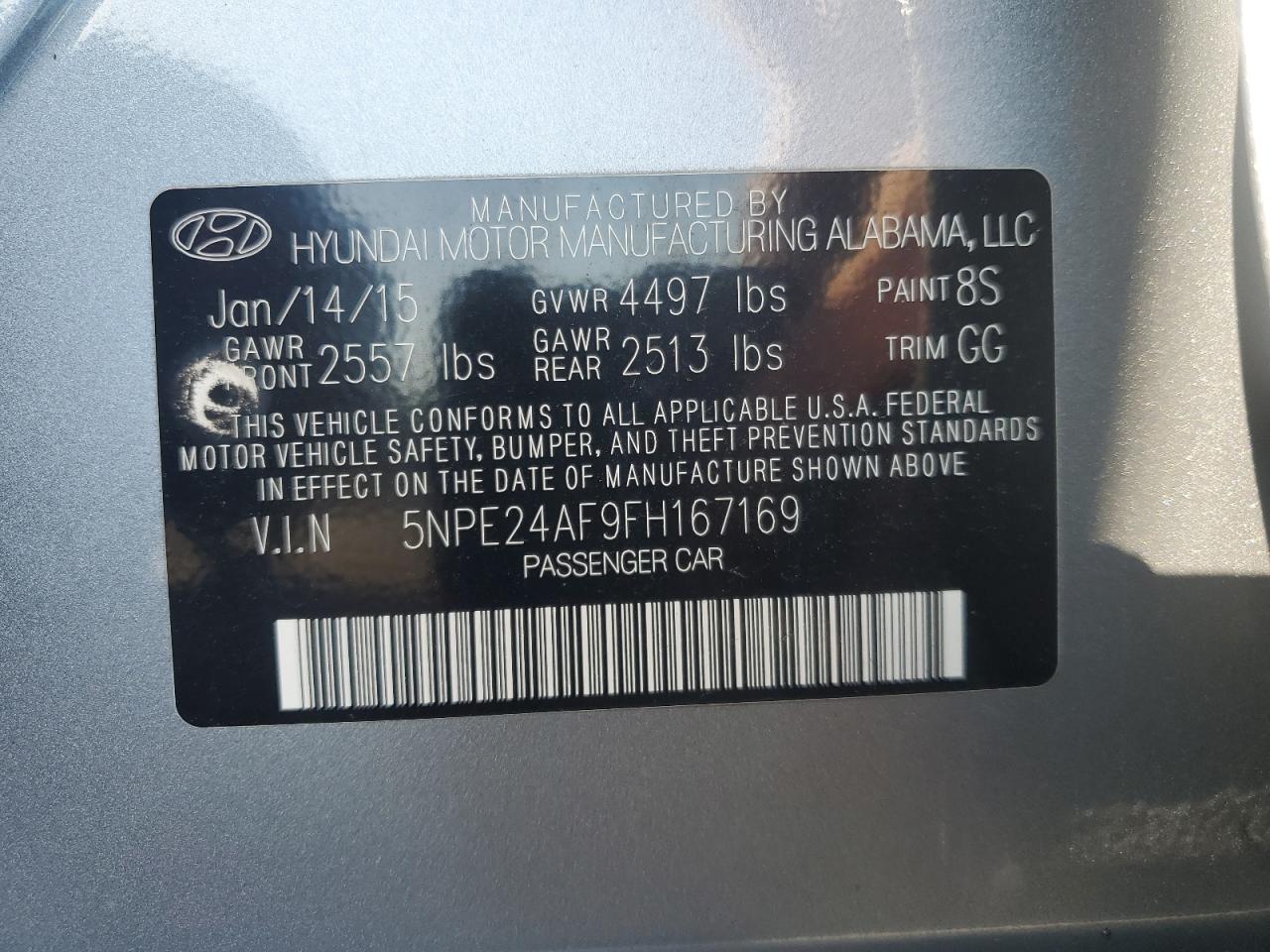 2015 Hyundai Sonata Se VIN: 5NPE24AF9FH167169 Lot: 71665085