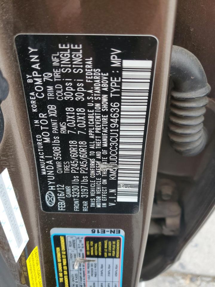 2012 Hyundai Veracruz Gls VIN: KM8NUDCC3CU194636 Lot: 84409005