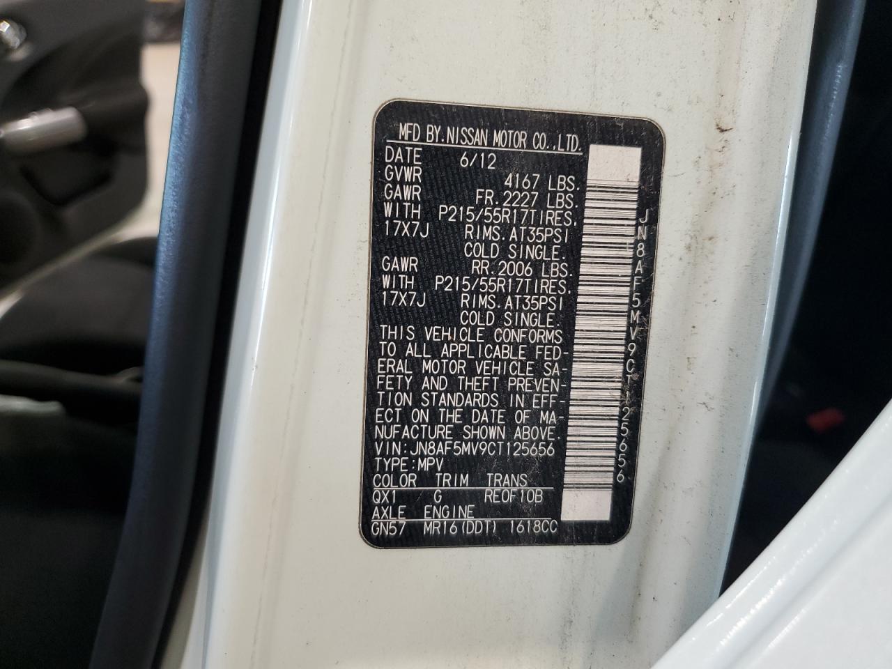 2012 Nissan Juke S VIN: JN8AF5MV9CT125656 Lot: 84254905