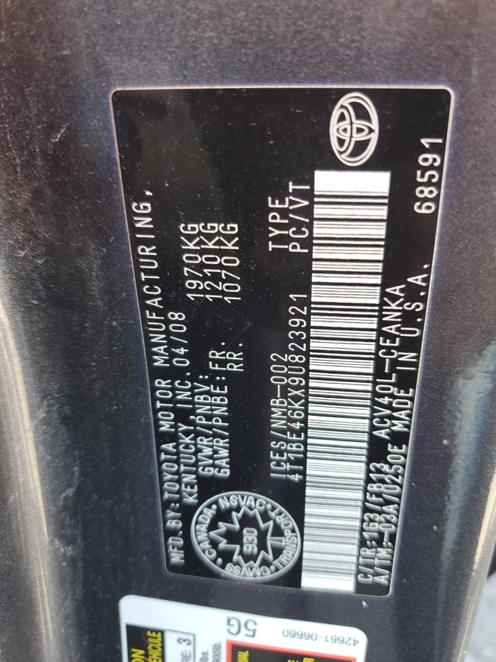 2009 Toyota Camry Base VIN: 4T1BE46KX9U823921 Lot: 80615615