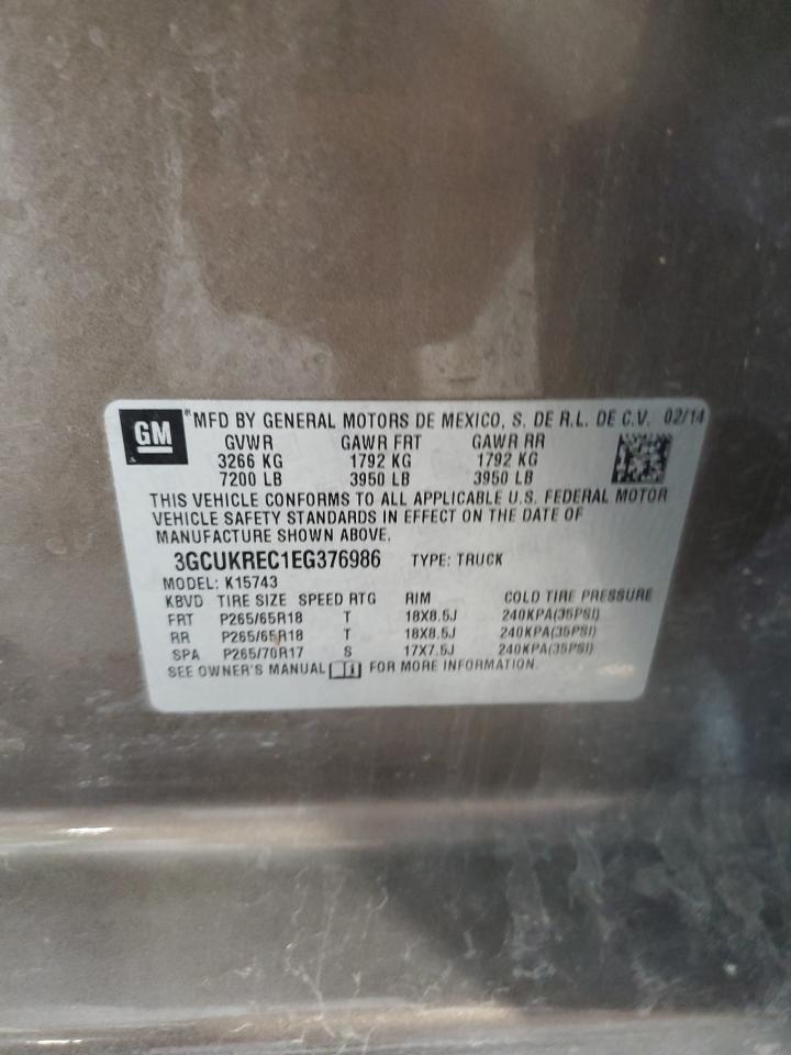 2014 Chevrolet Silverado K1500 Lt VIN: 3GCUKREC1EG376986 Lot: 80687315