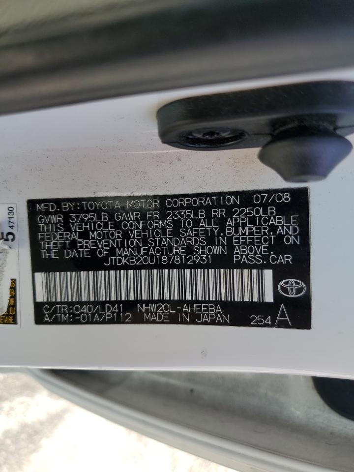 2008 Toyota Prius VIN: JTDKB20U187812931 Lot: 71132835