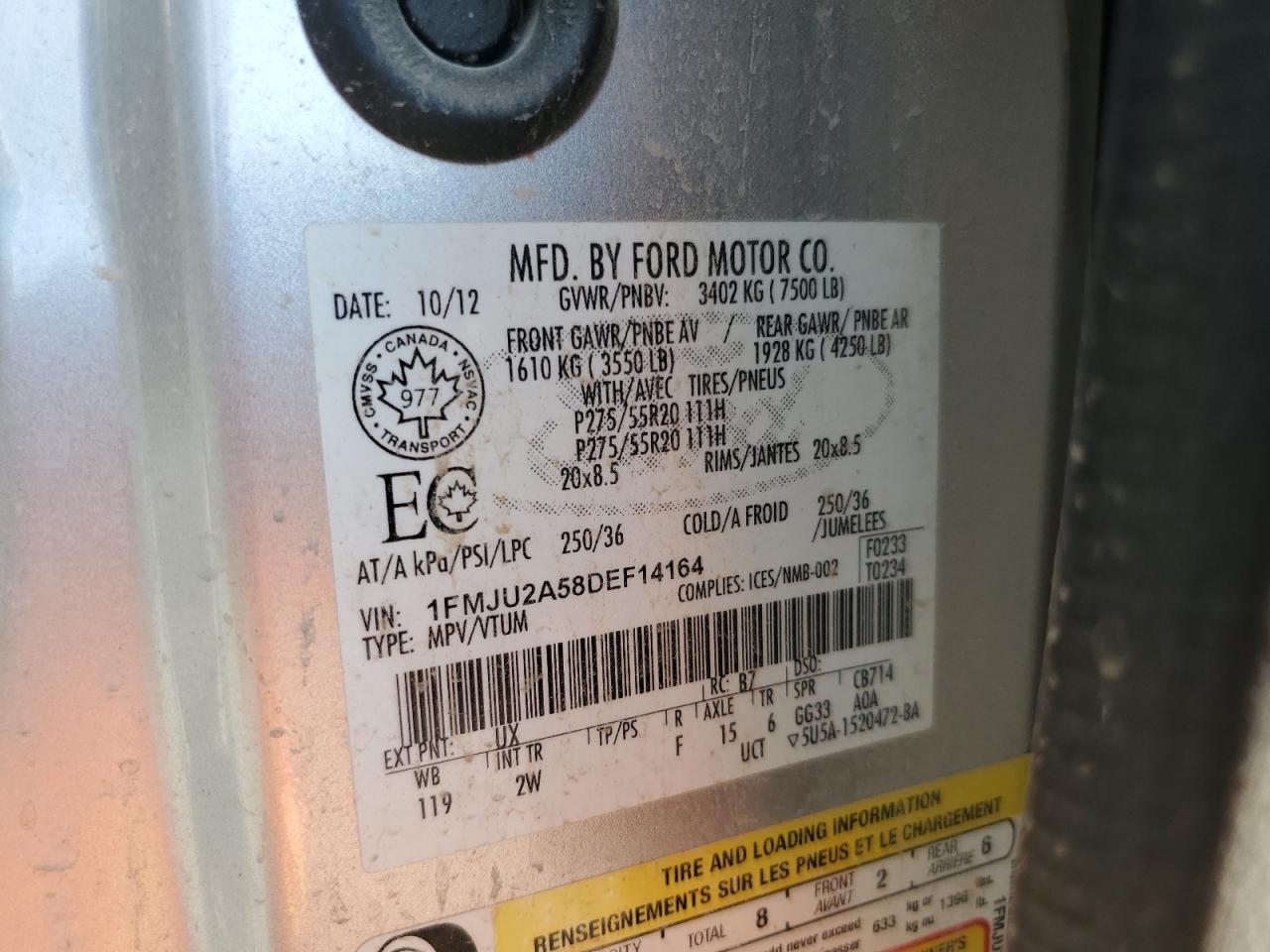 2013 Ford Expedition Limited VIN: 1FMJU2A58DEF14164 Lot: 80355295