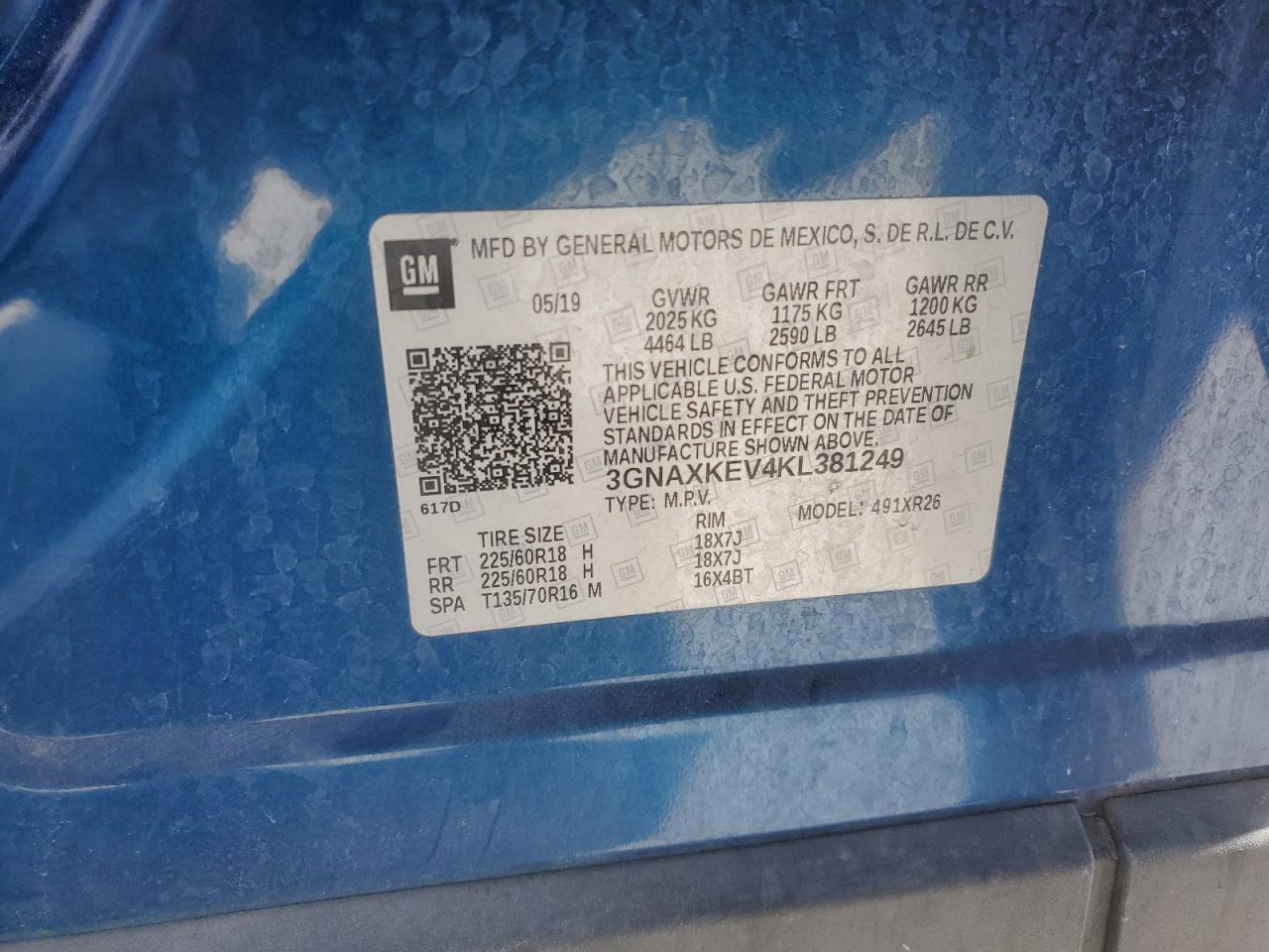 2019 Chevrolet Equinox Lt VIN: 3GNAXKEV4KL381249 Lot: 71698875