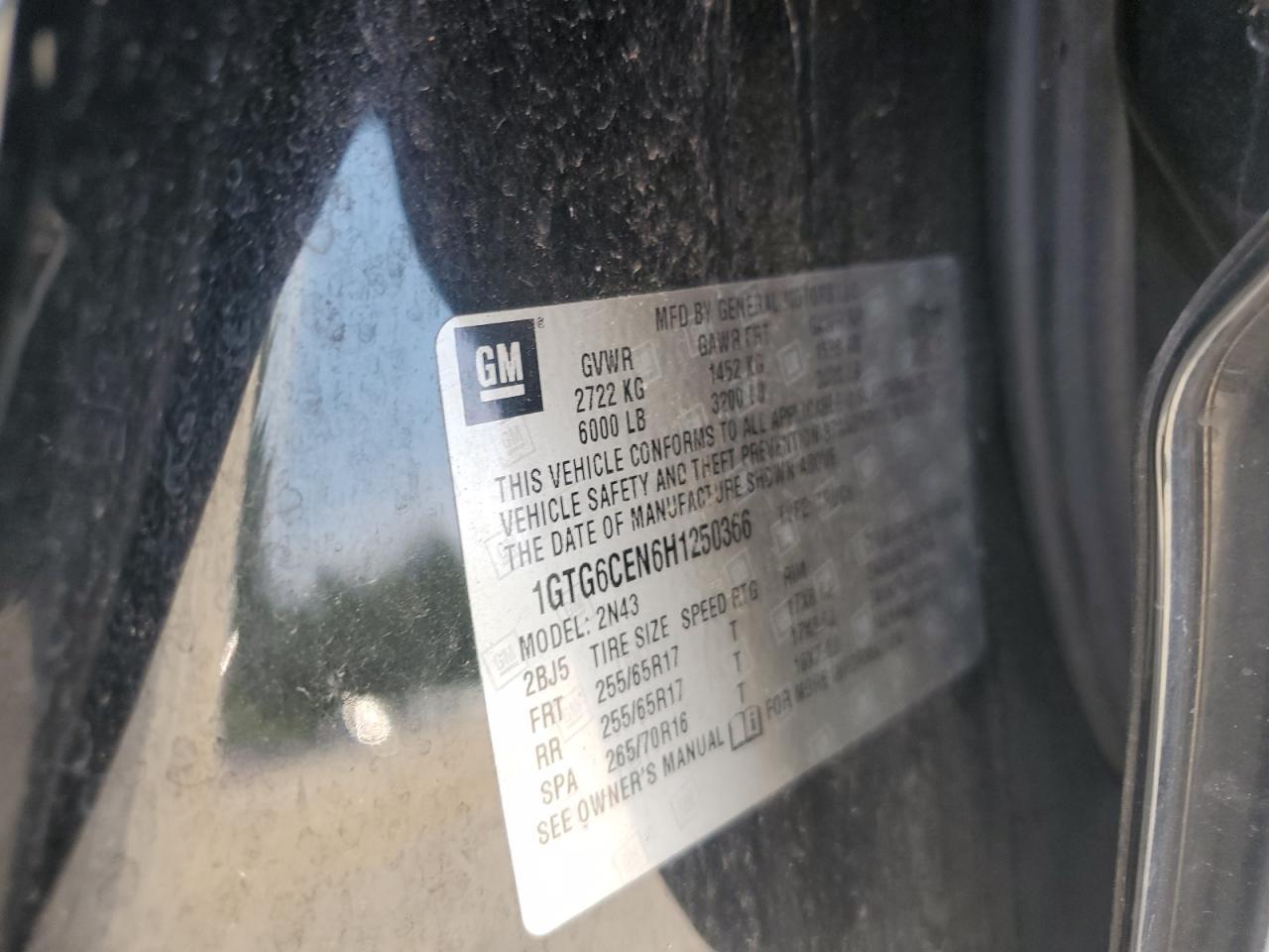 2017 GMC Canyon Sle VIN: 1GTG6CEN6H1250366 Lot: 70306995