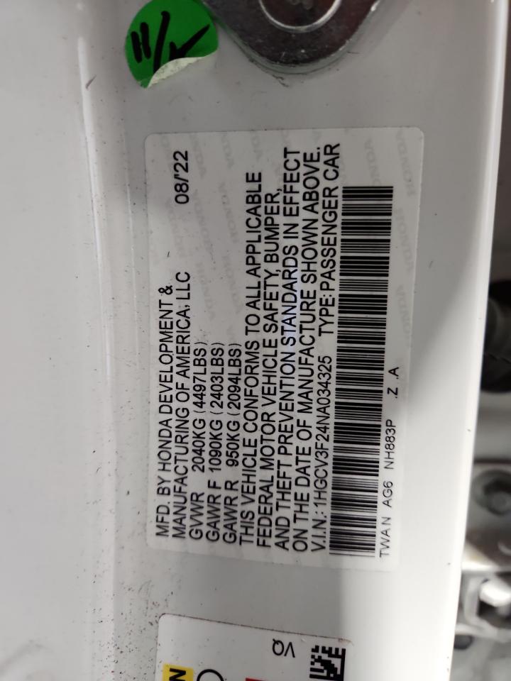 2022 Honda Accord Hybrid Sport VIN: 1HGCV3F24NA034325 Lot: 71006865