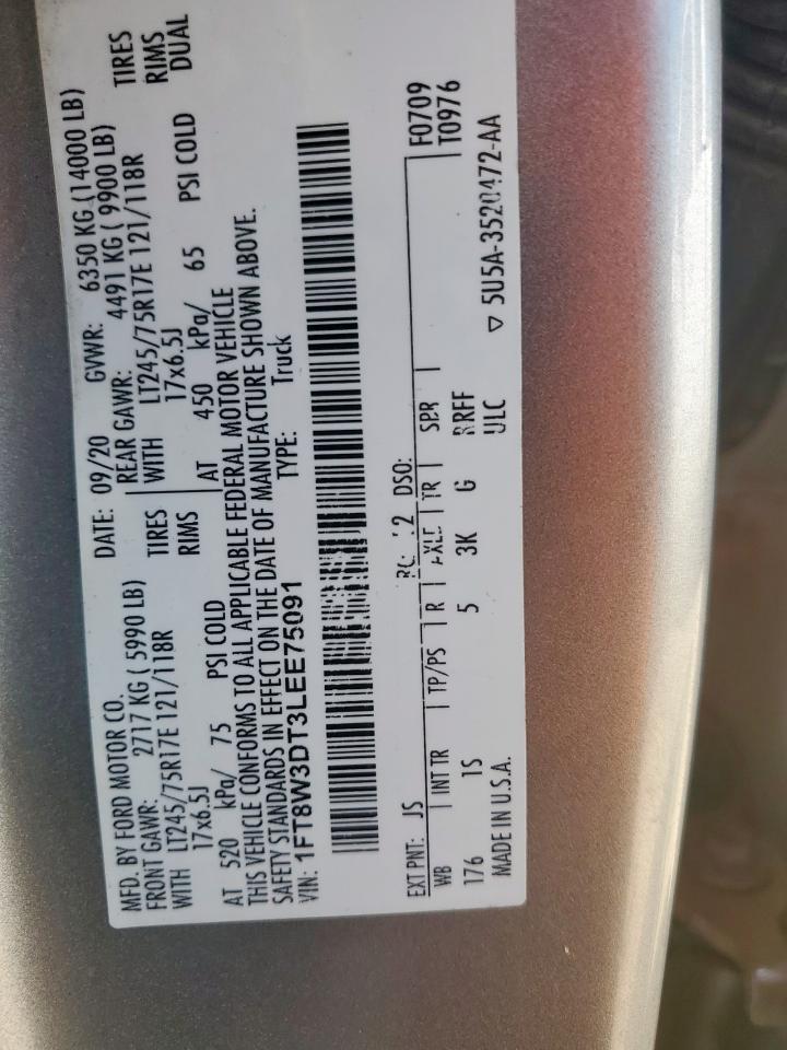 2020 Ford F350 Super Duty VIN: 1FT8W3DT3LEE75091 Lot: 83966265