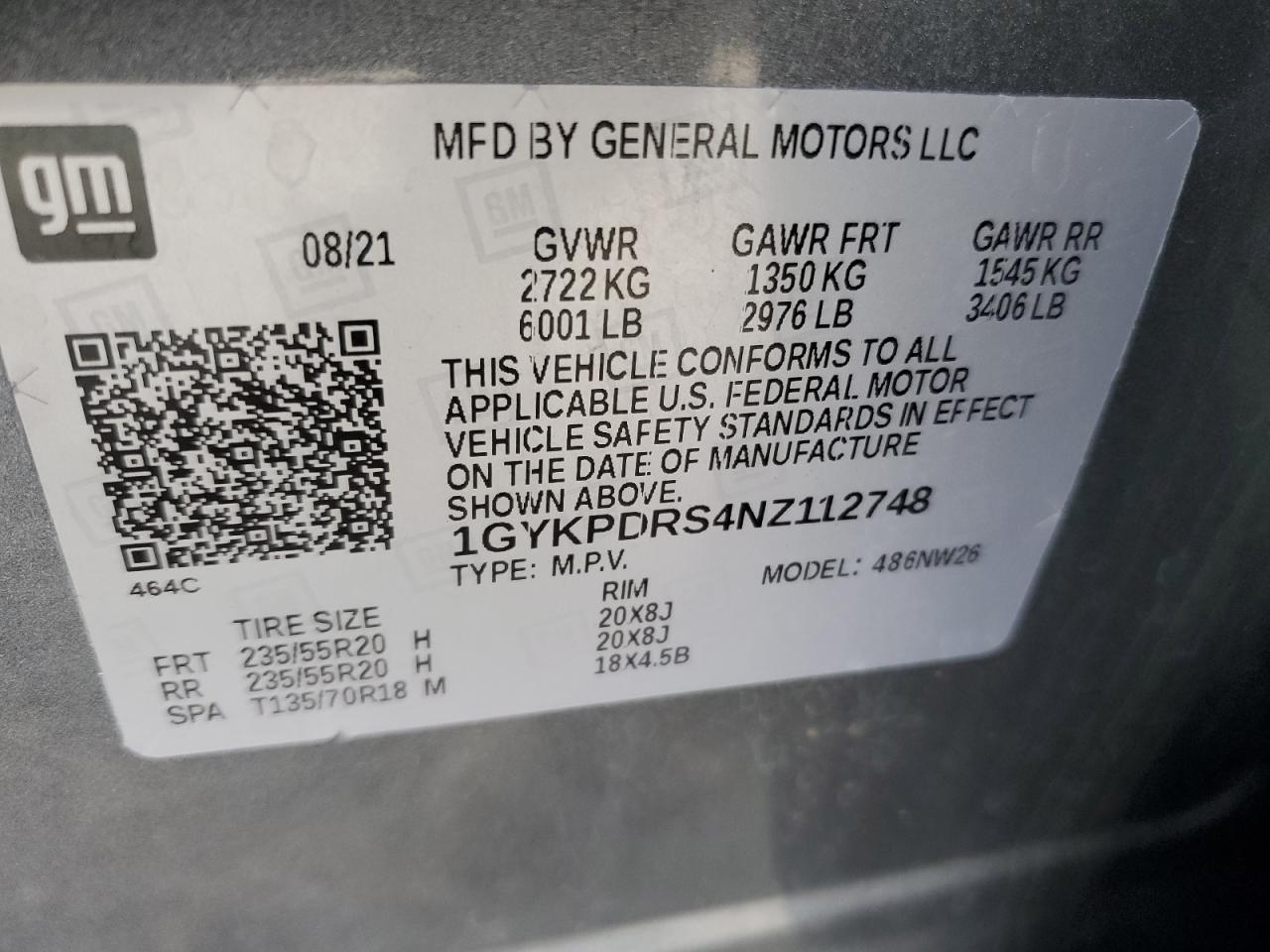 2022 Cadillac Xt6 Premium Luxury VIN: 1GYKPDRS4NZ112748 Lot: 80439725