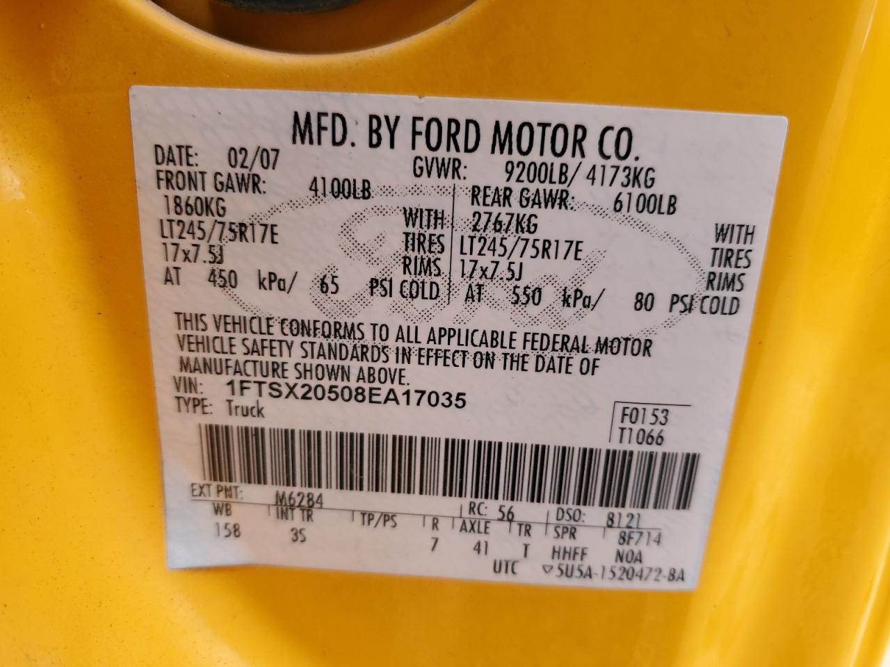 2008 Ford F250 Super Duty VIN: 1FTSX20508EA17035 Lot: 71310585