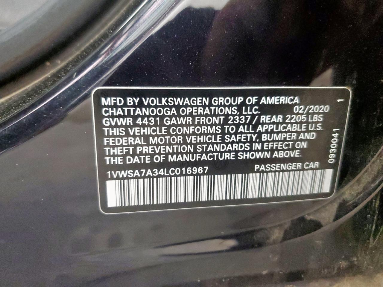 2020 Volkswagen Passat Se VIN: 1VWSA7A34LC016967 Lot: 71004485