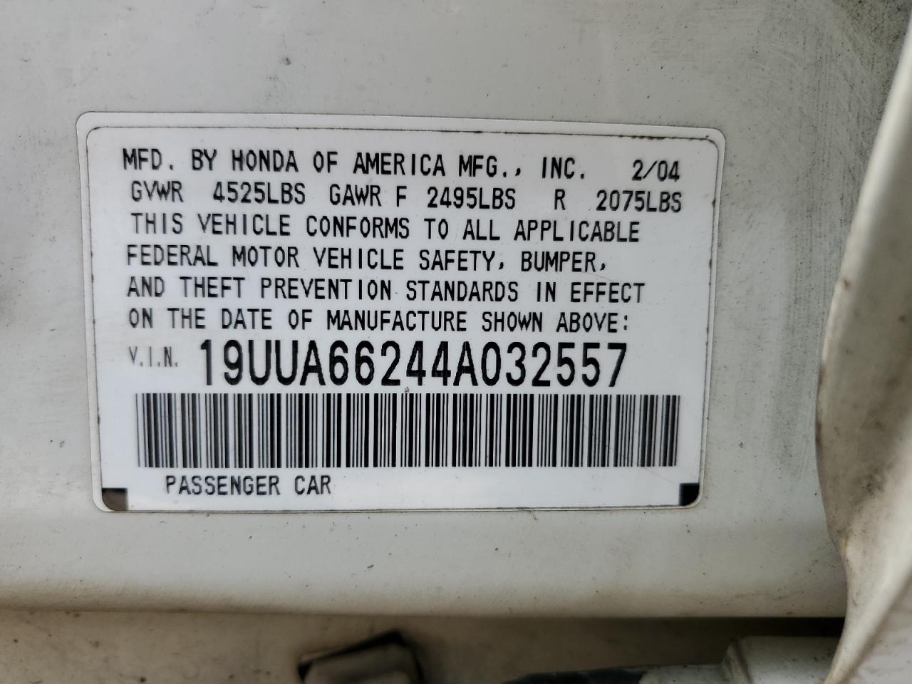 2004 Acura Tl VIN: 19UUA66244A032557 Lot: 81258935