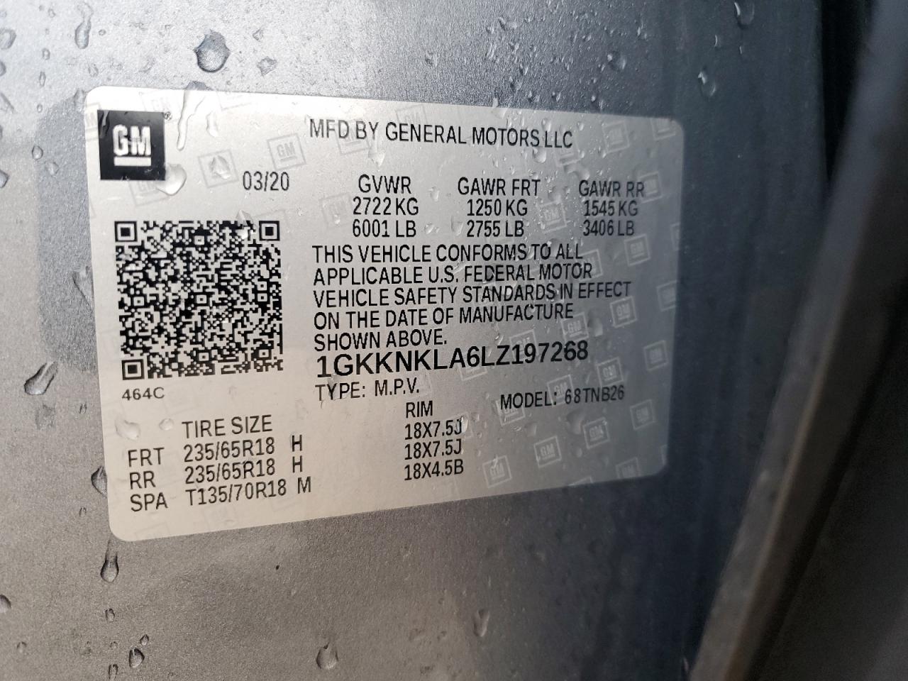 2020 GMC Acadia Sle VIN: 1GKKNKLA6LZ197268 Lot: 83778615