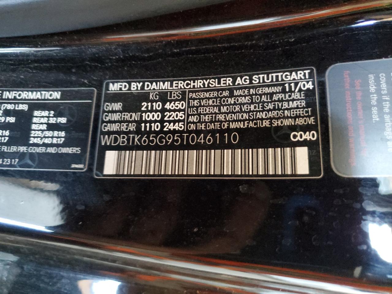 2005 Mercedes-Benz Clk 320 VIN: WDBTK65G95T046110 Lot: 81945955