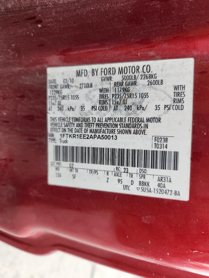 2010 Ford Ranger Super Cab VIN: 1FTKR1EE2APA50013 Lot: 83809975