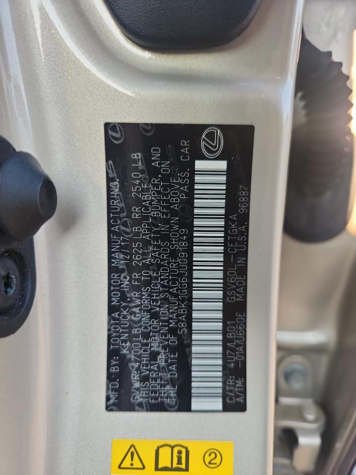 2018 Lexus Es 350 VIN: 58ABK1GG6JU091849 Lot: 80445985