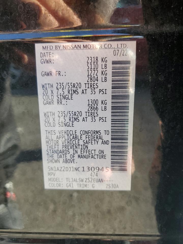 2022 Nissan Murano Platinum VIN: 5N1AZ2DJ1NC130945 Lot: 81227335