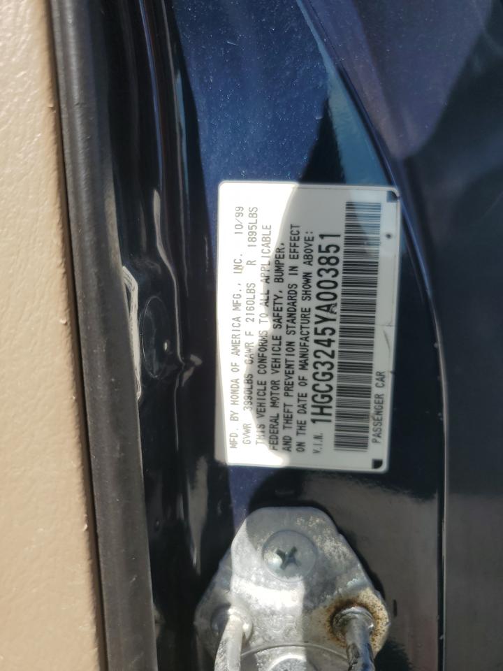 2000 Honda Accord Lx VIN: 1HGCG3245YA003851 Lot: 80248465