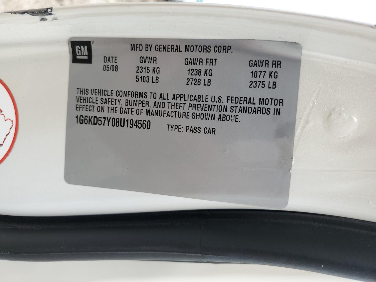 2008 Cadillac Dts VIN: 1G6KD57Y08U194560 Lot: 81758555