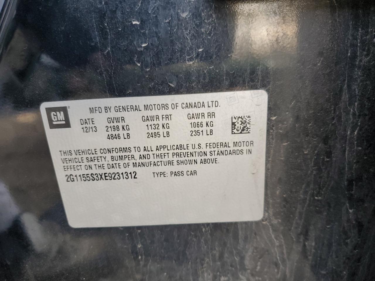 2014 Chevrolet Impala Ltz VIN: 2G1155S3XE9231312 Lot: 81469325