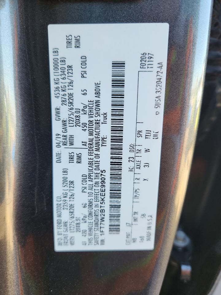2019 Ford F250 Super Duty VIN: 1FT7W2BT5KEE99075 Lot: 81059405