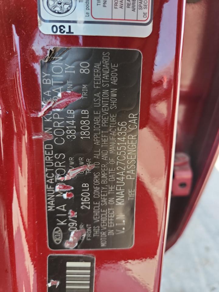 2012 Kia Forte Ex VIN: KNAFU4A27C5514356 Lot: 71260305