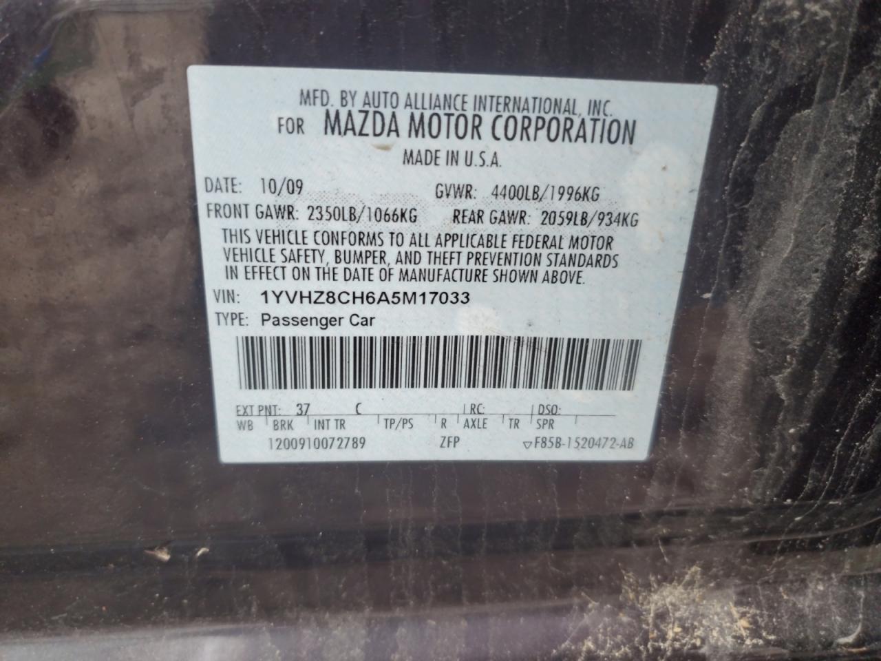 2010 Mazda 6 I VIN: 1YVHZ8CH6A5M17033 Lot: 80087735