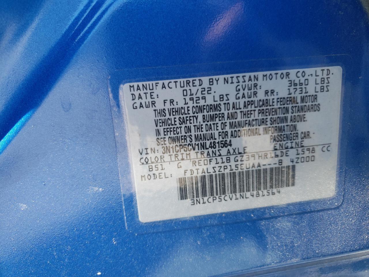 2022 Nissan Kicks Sv VIN: 3N1CP5CV1NL481564 Lot: 71404005
