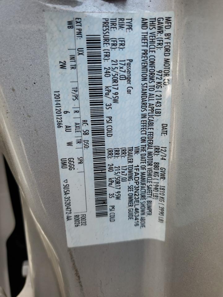 2014 Ford Focus Titanium VIN: 1FADP3N23EL463416 Lot: 71263625